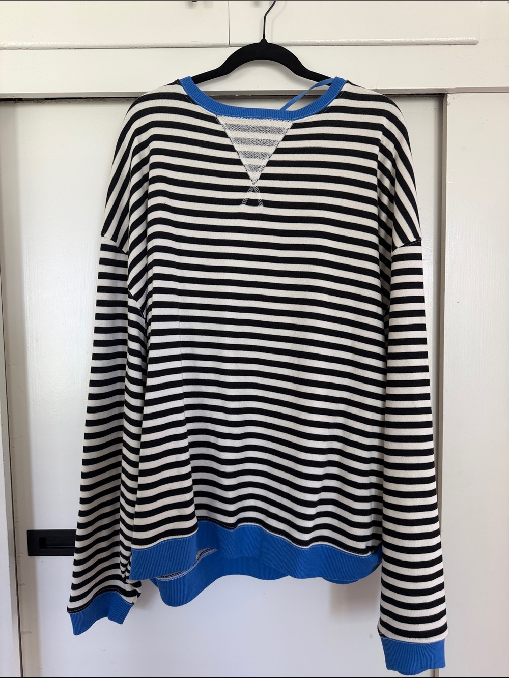 Free People Black and White Striped Sweatshirt with Blue Trim